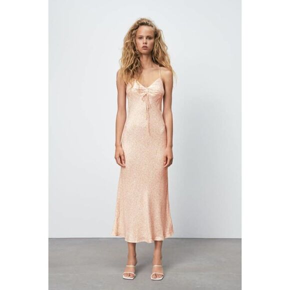 ZARA VISCOSE FLORAL PRINT SATIN DRESS NEW - Picture 4 of 8